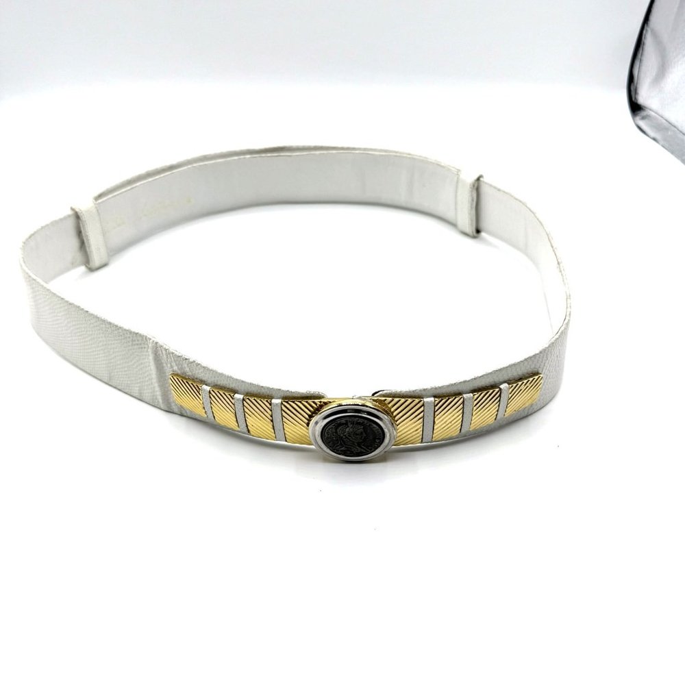 Judith Leiber White Lizard Skin Belt with Gold Clasp - Adjustable from 24" - 38"